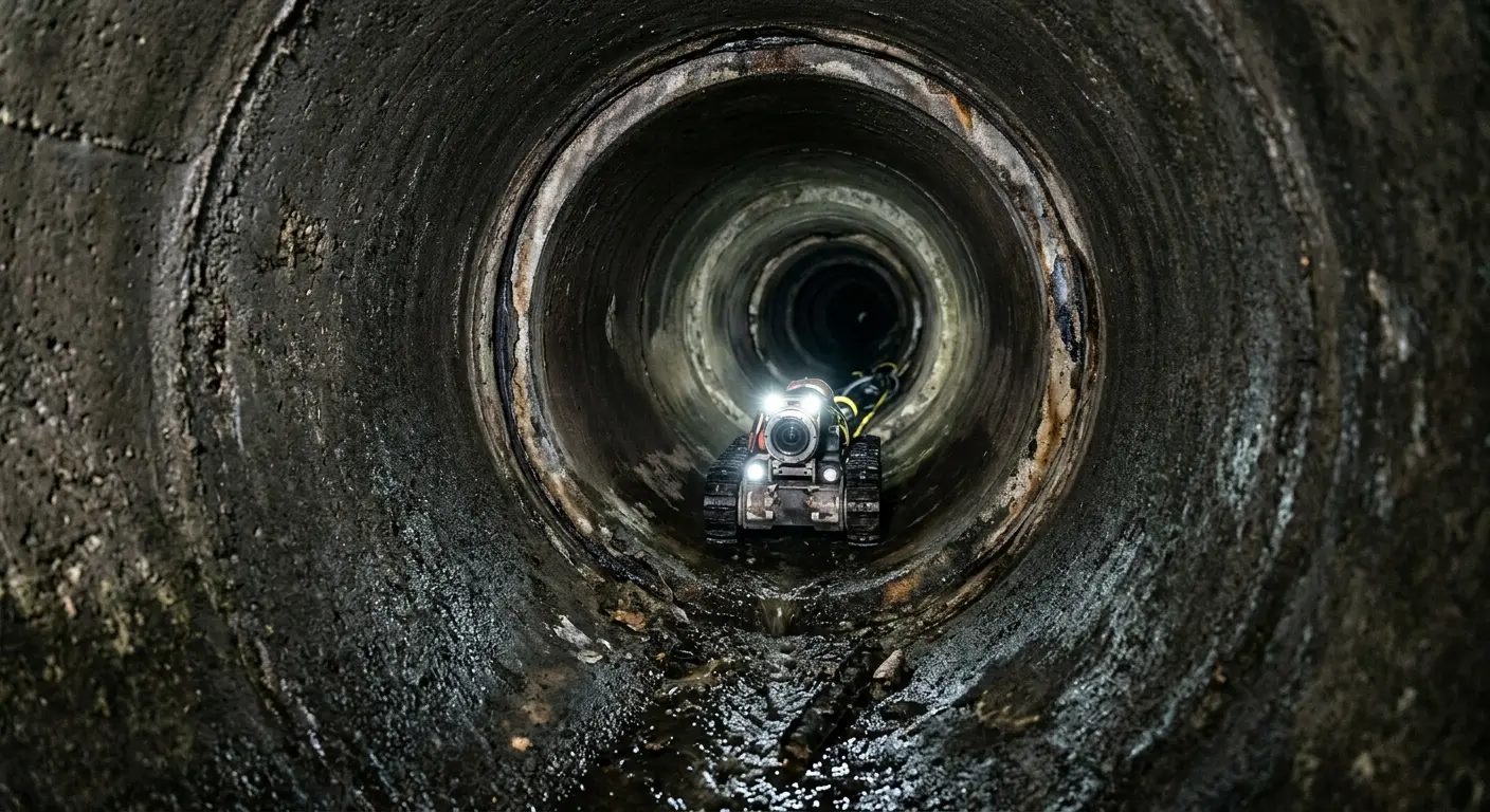 Robotic sewer camera inspecting pipe interior for Drain Snake Service in Hamptonburgh