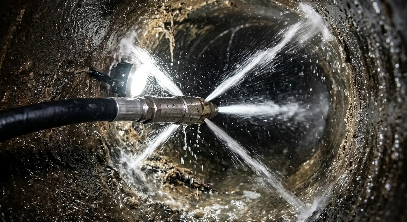 High-pressure hydro jetting nozzle cleaning sewer pipe for Sewer Line Relining in Hamptonburgh